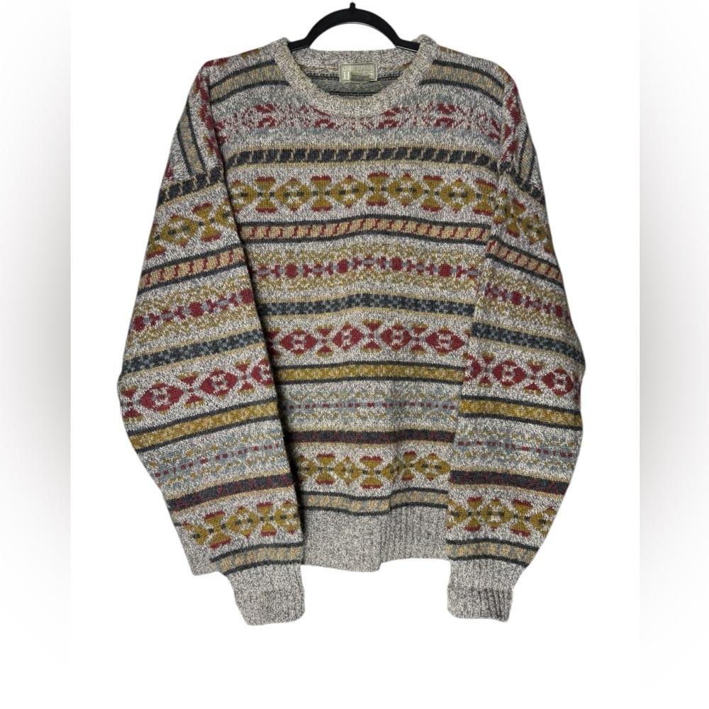 Christopher Hayes Fair Isle Shetland Wool Sweater XL Nordic Geo Crewneck VTG 90s